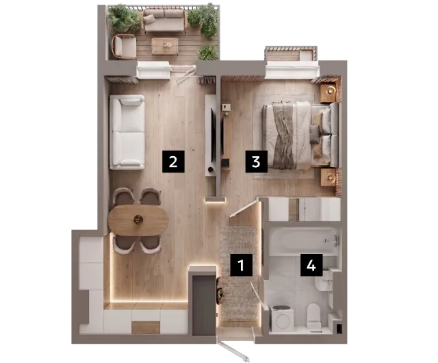 Планування 1Б — 1-кімнатна квартира 47.30 м²